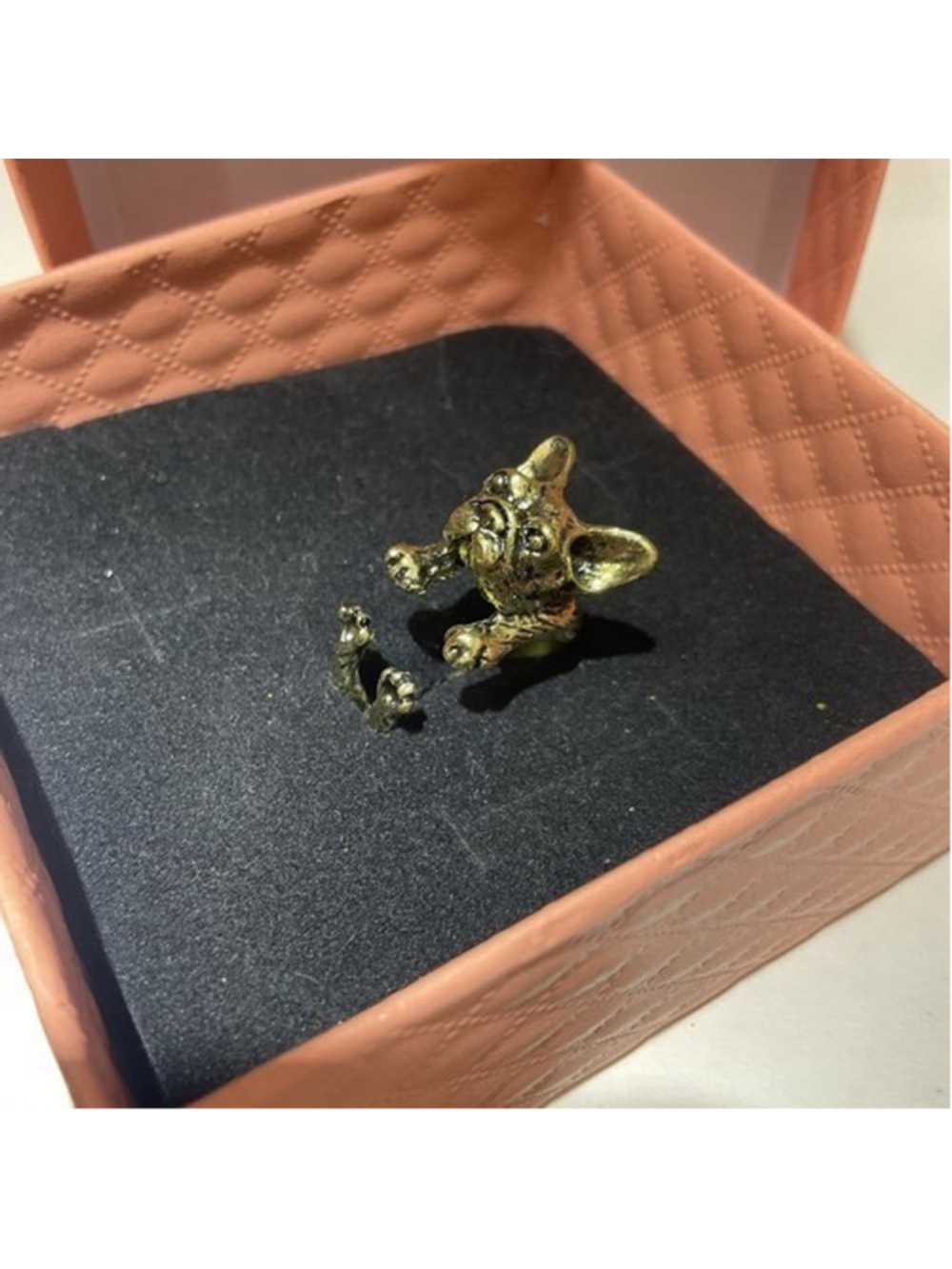 NWT Black/Gold/Silver Adjustable Wrap French Bulldog Ring Pet Jewelry